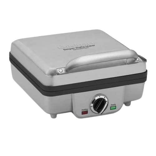 Compact stainless steel waffle maker with adjustable temperature knob for small kitchen appliances and home cooking needs