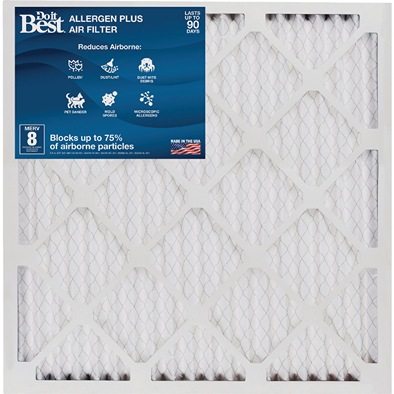 White MERV 8 furnace filter with allergen reduction for improved air quality in heating and cooling systems under $50 collection