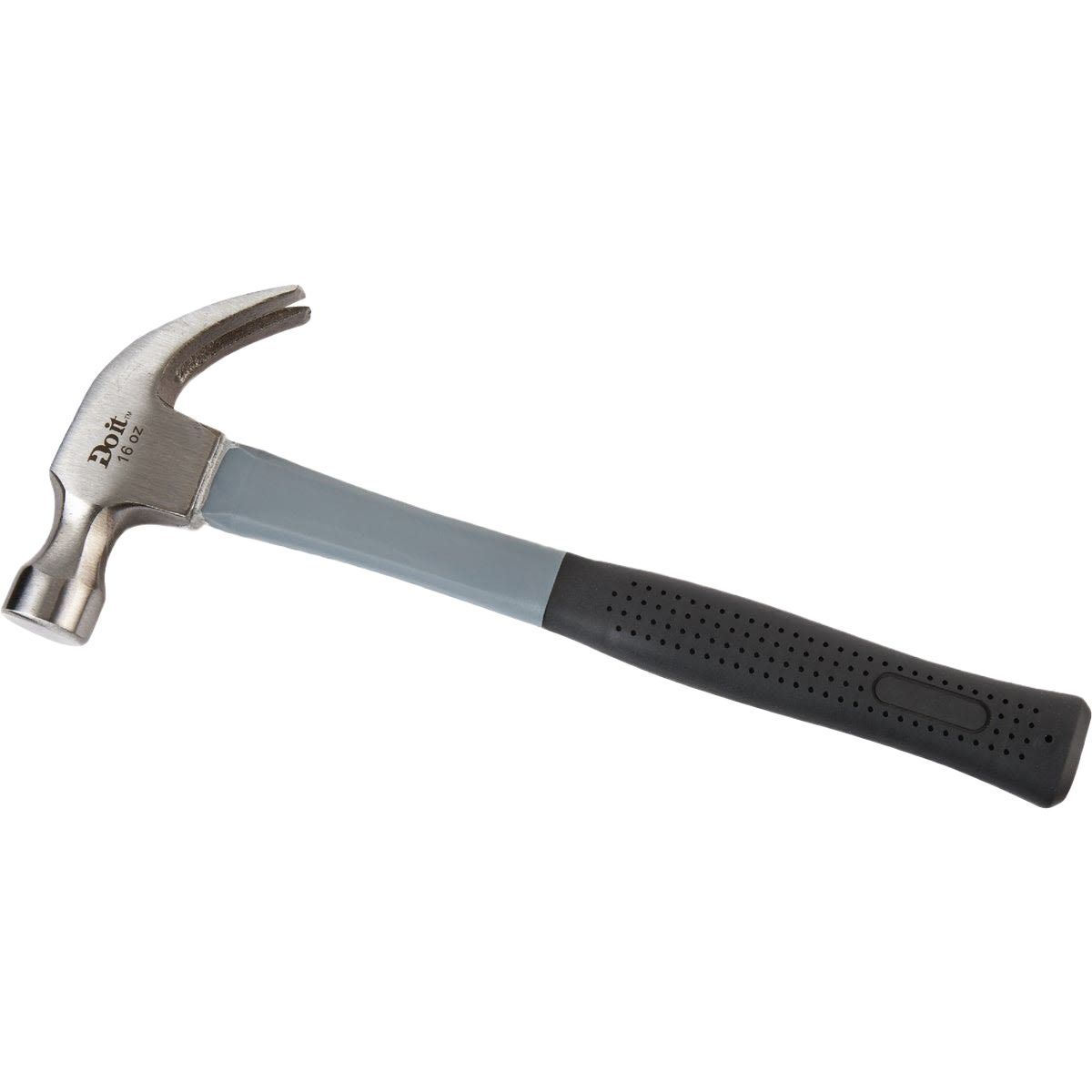 16 oz curved claw hammer with fiberglass handle and rubber grip for durable tools and home improvement use