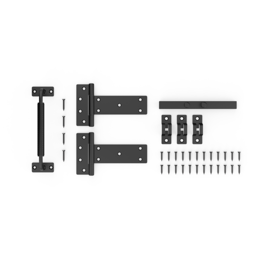 Black metal gate hardware set with handle, hinges, latch, and screws for home improvement and gate repair under $100 collection