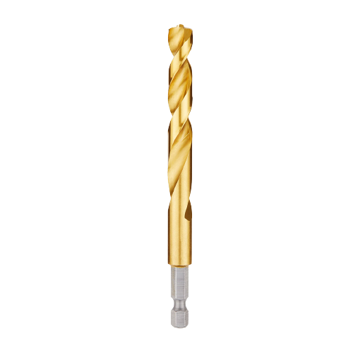 Golden titanium drill bit with QUAD EDGE™ tips and hex shank for power tool accessories and home improvement tasks