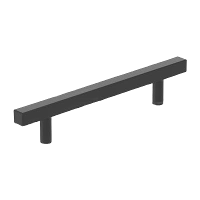 Matte black square bar pull with 5-1/16 inch center spacing for cabinet and furniture hardware collections