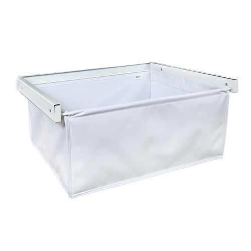 White canvas storage basket with metal frame for versatile organization in dorms and home storage solutions