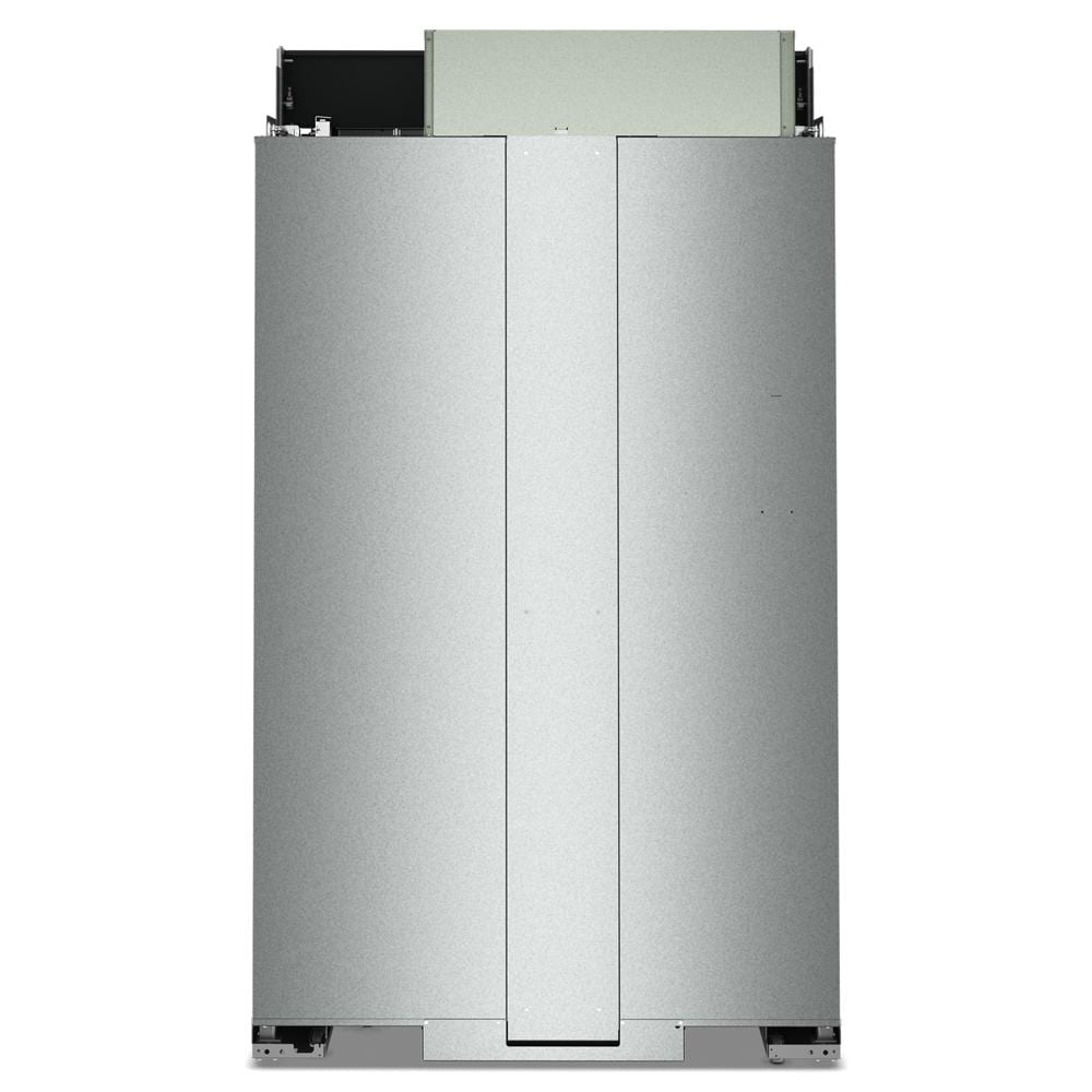 built-in side-by-side refrigerator in platinum finish with customizable hardware options for modern kitchens
