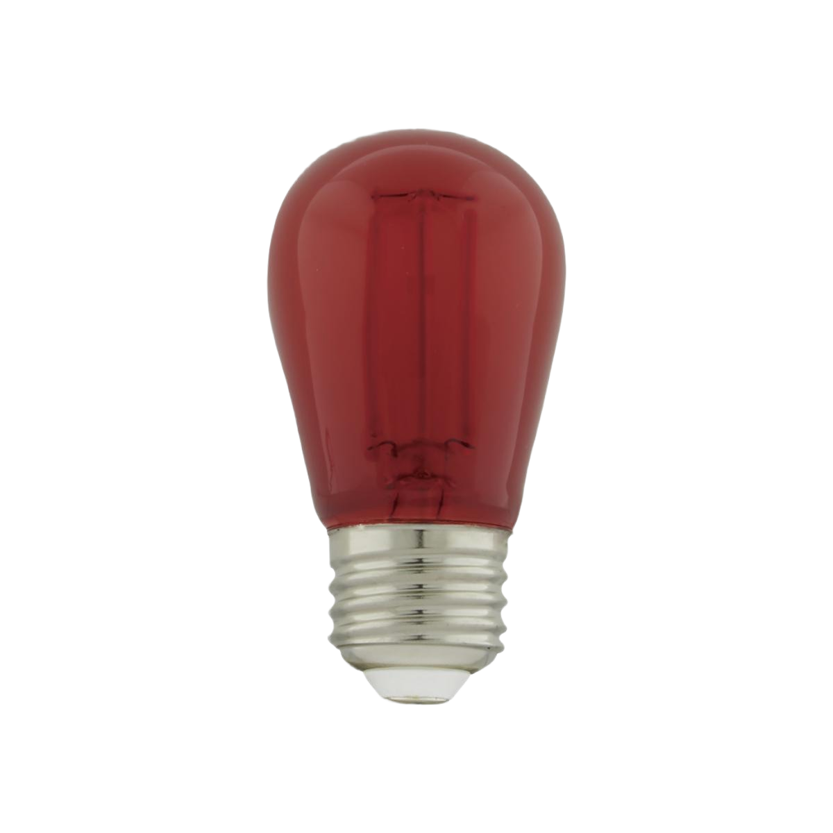 Red-tinted LED replacement bulb for string lights with standard screw base for tools and home improvement use
