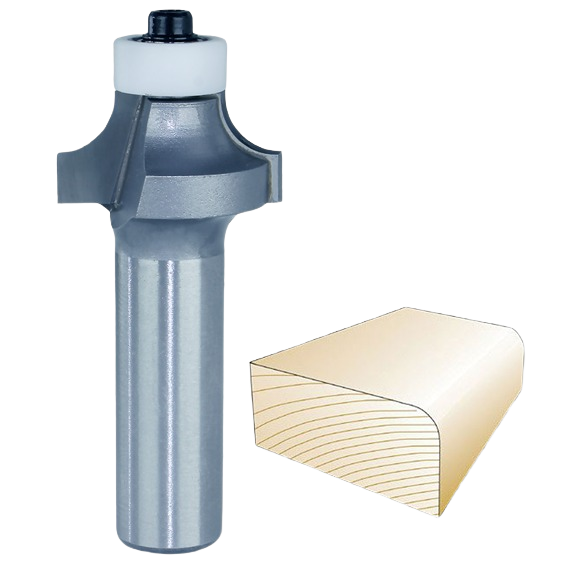 Roundover router bit with non-marring bearing for smoothing edges on wood in power tool accessories collection