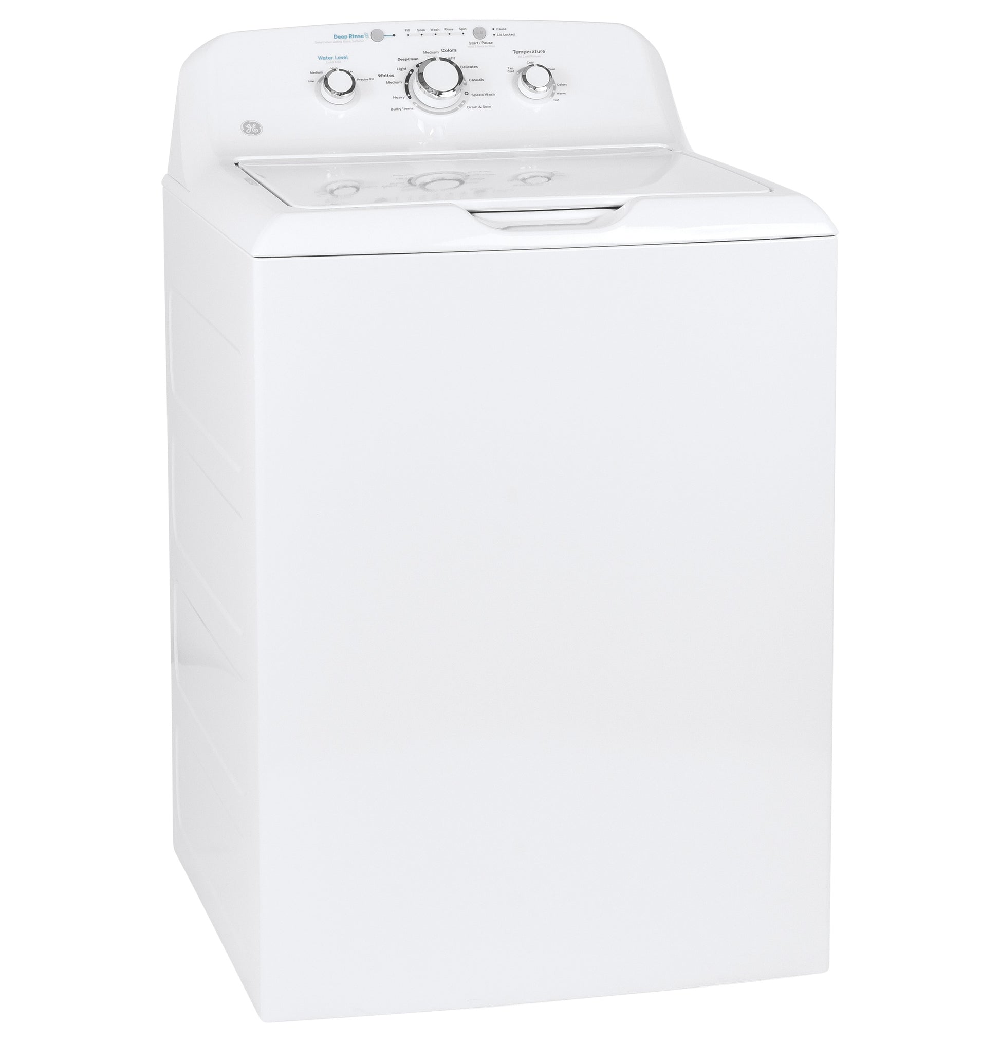 White top-load washing machine with stainless steel basket and water level control for home laundry tasks