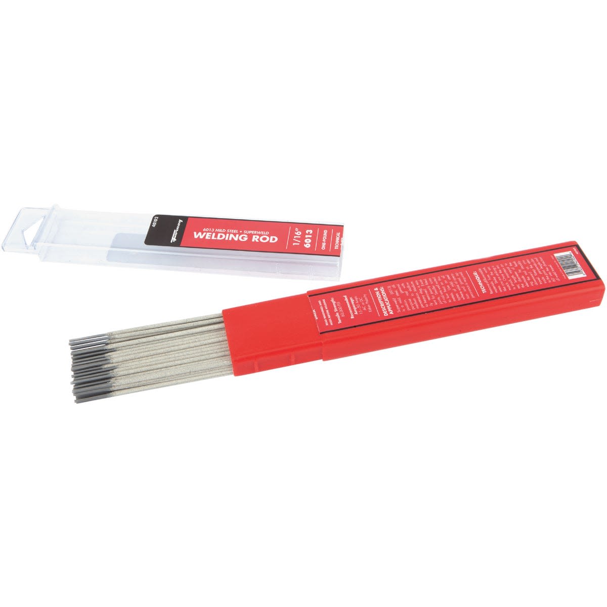 Set of mild steel welding rods in red protective packaging for general purpose home improvement tasks