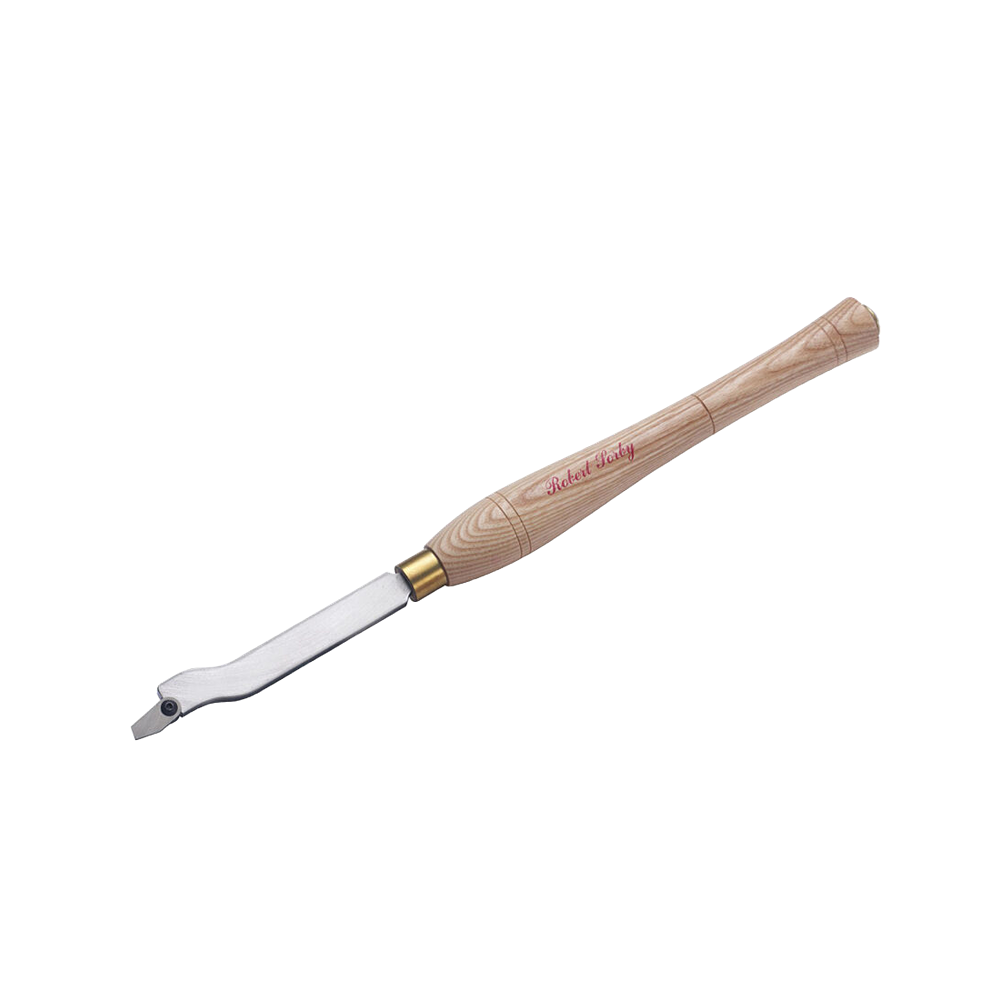 Wood-handled woodworking tool with a curved metal blade for hollowing and carving tasks in home improvement projects