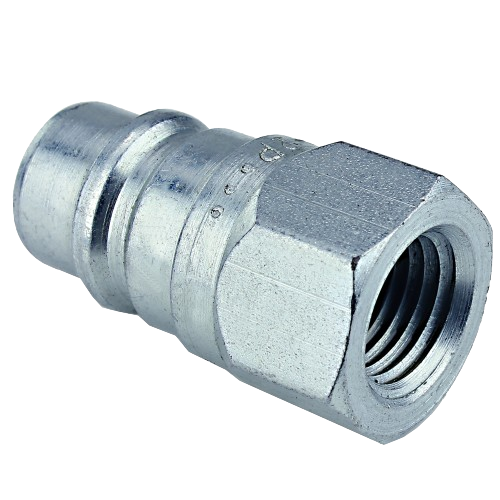 Metal hydraulic quick-coupler plug with threaded end for tools and home improvement applications