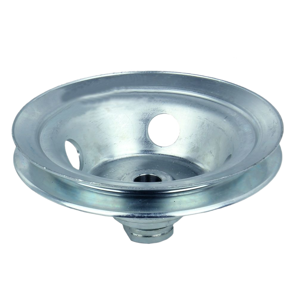 Metal pulley with central bore and two oval openings designed for automotive and machinery applications