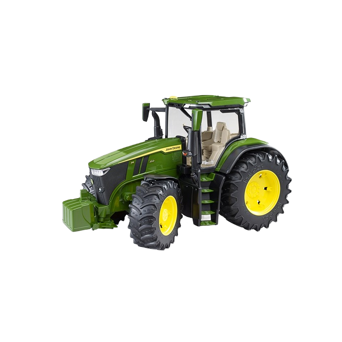 Detailed green and yellow model tractor with realistic tires and interior for tools and home improvement displays