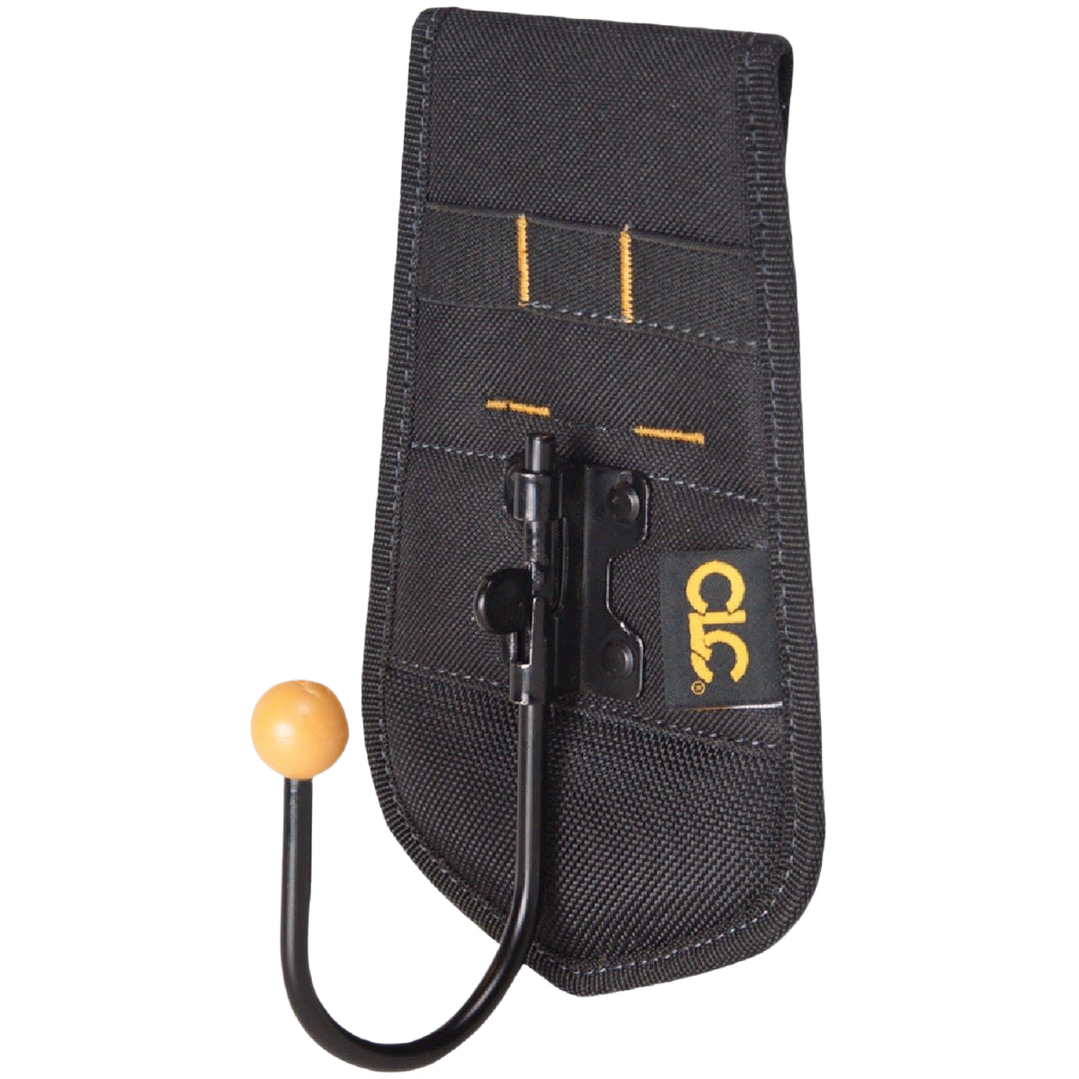Black polyester cordless drill tool hook with elastic webbing sleeve for workshop organization and tool storage collections