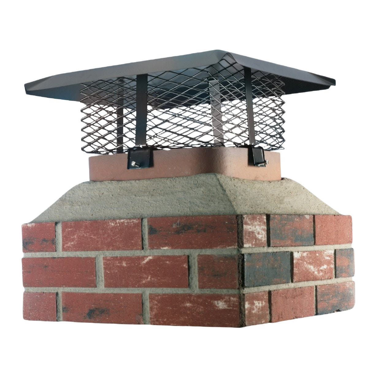 Galvanized steel adjustable chimney cap with expanded mesh on brick chimney for plumbing and home improvement under $100 collections