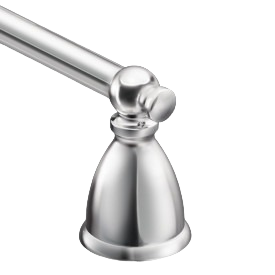 Chrome towel bar bracket with rounded design accents for tools and home improvement projects