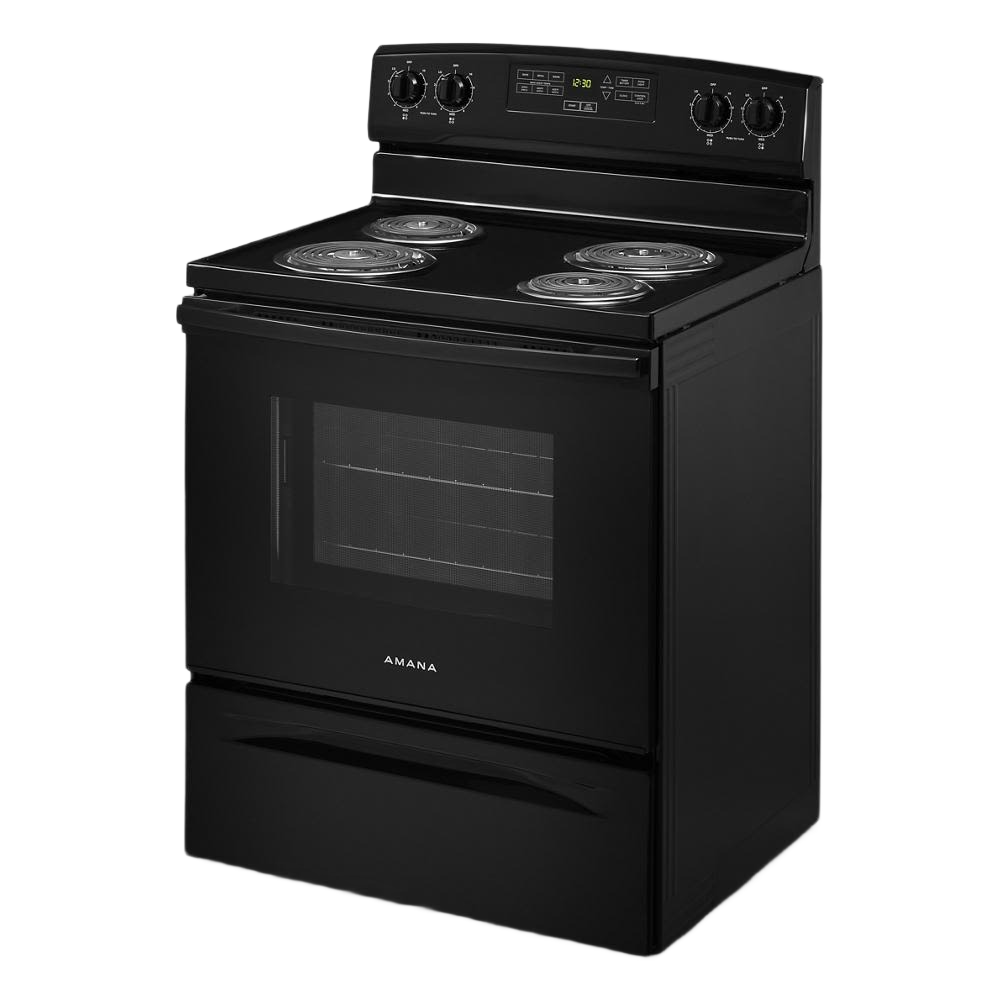 30-inch black electric range with four coil burners and digital controls in ranges and kitchenware collection