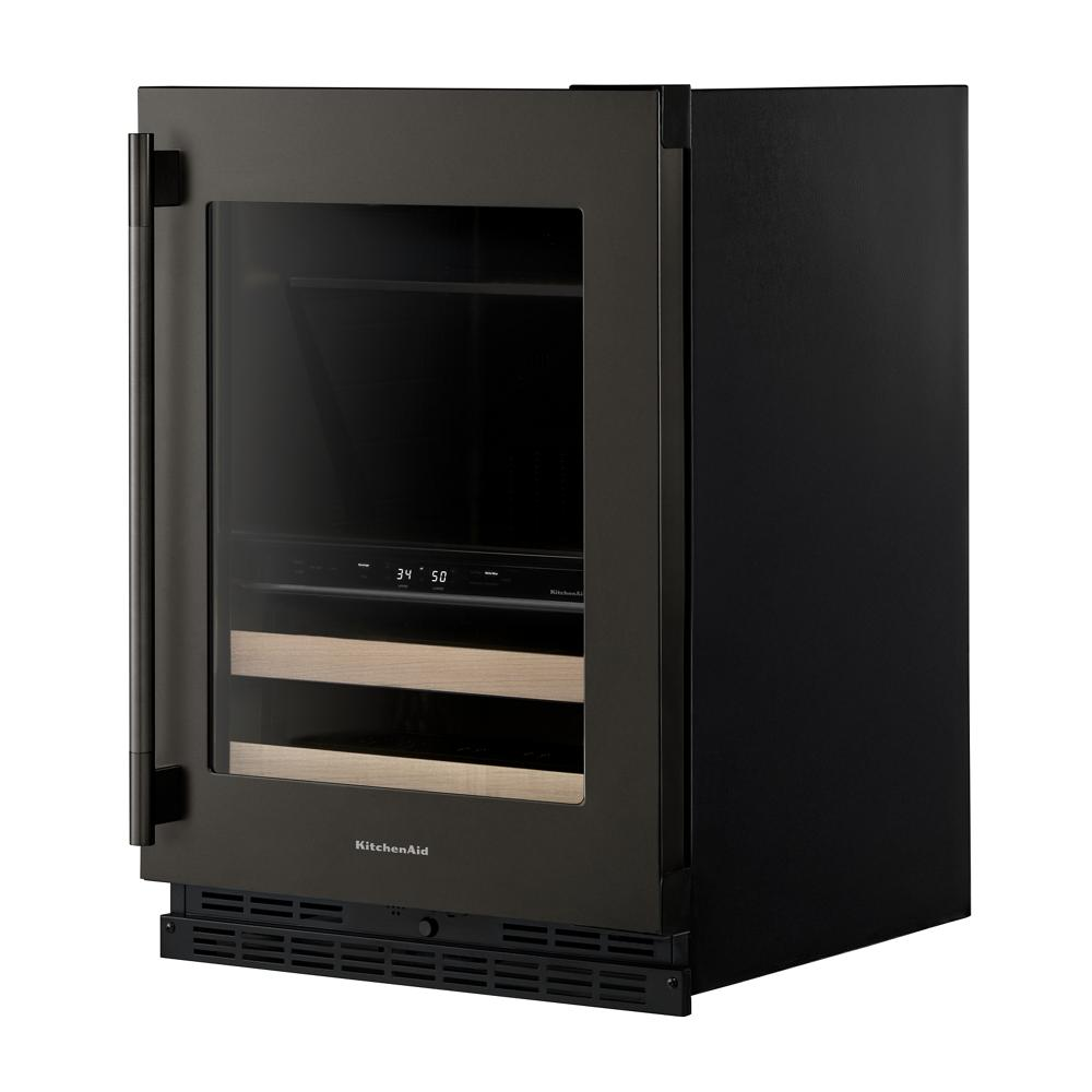4.8 Cu. Ft. 24-Inch Beverage Center with Right Door Swing and 14-Wine Bottle Capacity with Wood-Front Racks in Black Ore