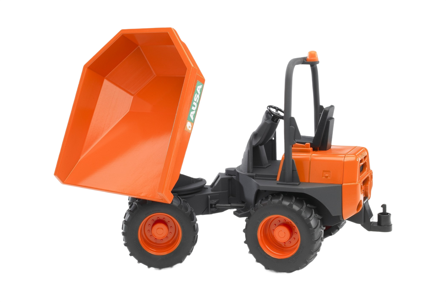 Orange and black construction dumper toy with rugged tires and tilting bed for realistic outdoor and home improvement play