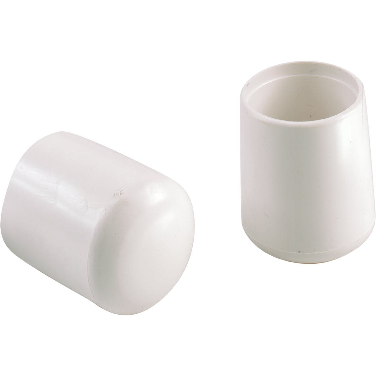 Set of white vinyl furniture leg protectors with tapered design ideal for preventing floor damage in home improvement projects