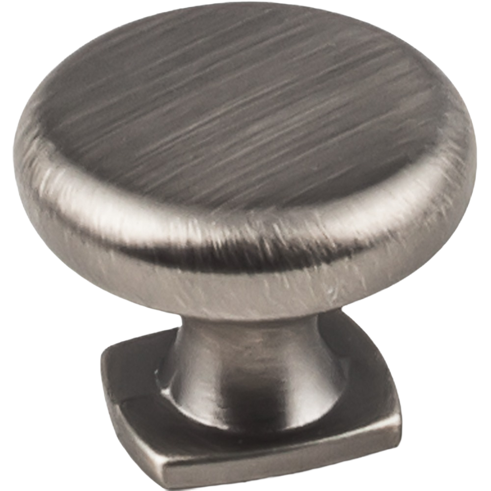 Brushed pewter cabinet knob with classic round top and square base for hardware and furniture accessories collections