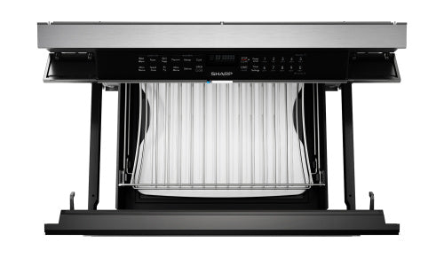 Built-in stainless steel flat panel microwave drawer with convection and Wi-Fi features in kitchen appliances collection