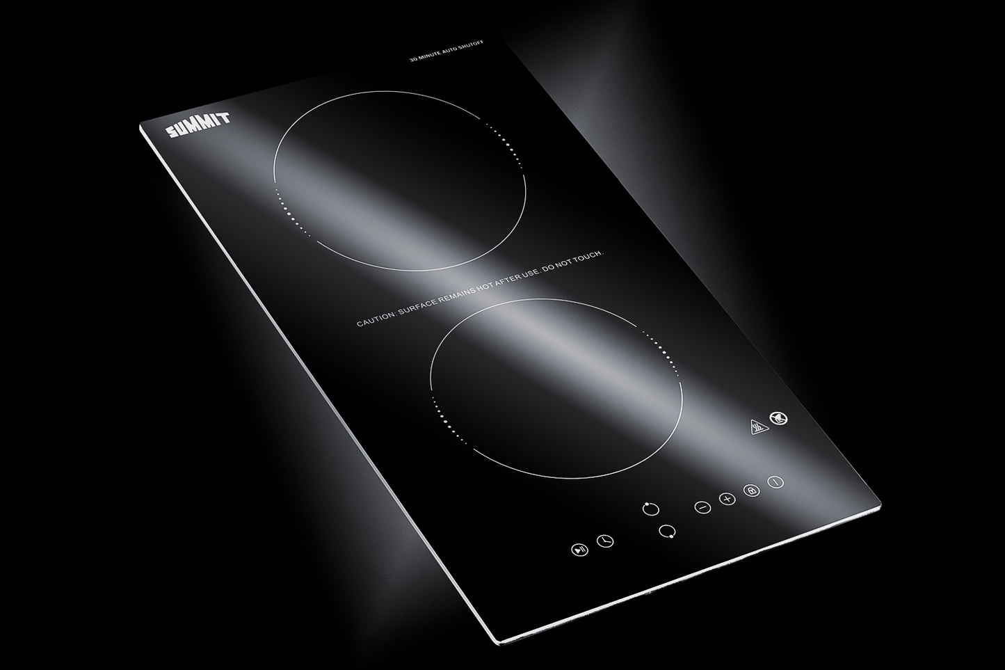 Black radiant cooktop with two burners, touch controls, and safety shutoff for kitchen and home improvement appliances.