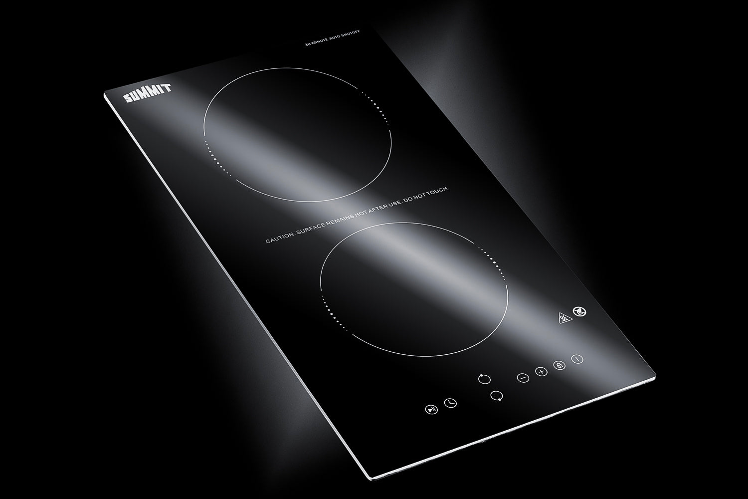 Black radiant cooktop with two burners, touch controls, and safety shutoff for kitchen and home improvement appliances.
