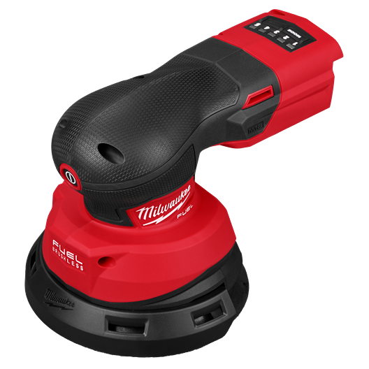 Compact red cordless random orbital sander with black ergonomic grip for tools and home improvement use