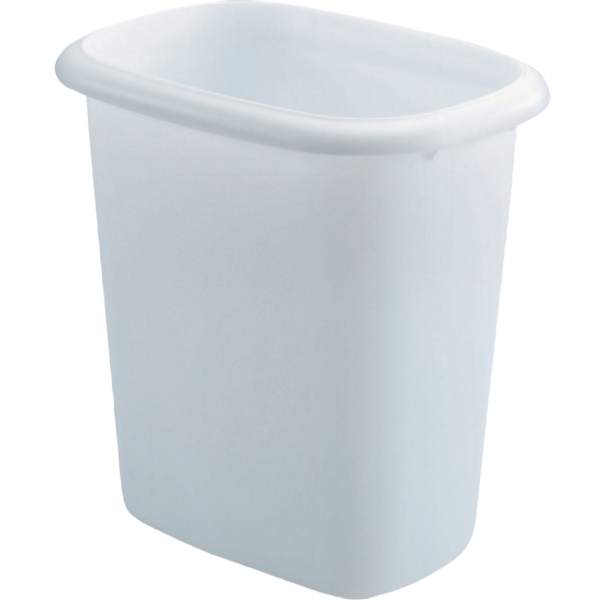 White plastic bathroom wastebasket with smooth rim, suitable for trash and recycling in home cleaning collection