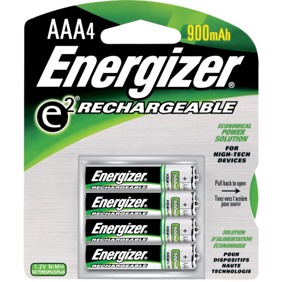 Pack of four Energizer AAA rechargeable batteries with 900mAh capacity for high-tech tools and home improvement devices