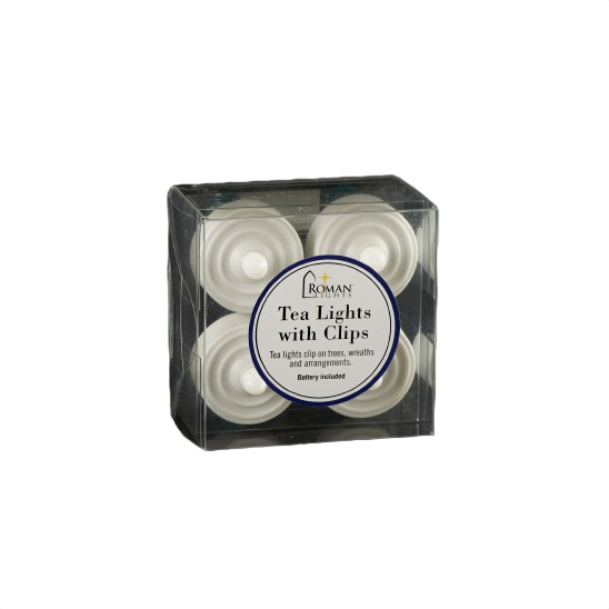 Set of four white tea lights with clips in clear box for home decor accents and holiday arrangements under $50 collection