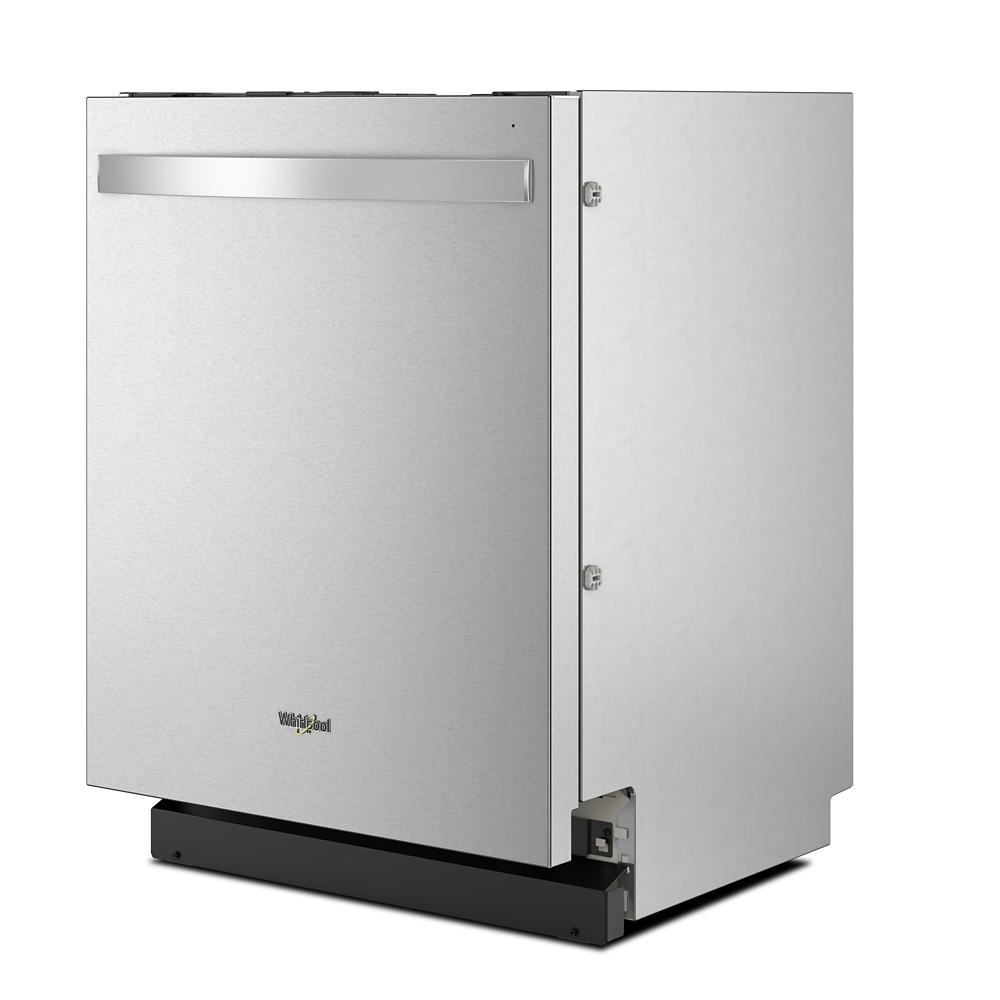 Stainless steel built-in dishwasher with minimalist handle and flush design for kitchen appliances collection