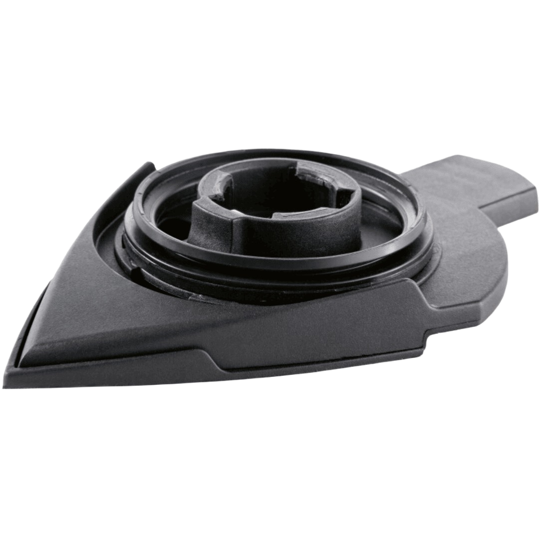 Black delta-shaped sanding pad attachment designed for Festool power tool accessories in woodworking and home improvement