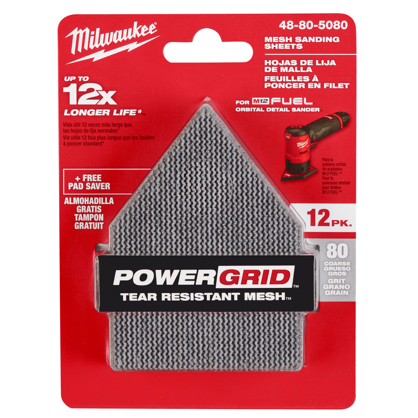 12-pack of coarse 80 grit tear-resistant mesh sanding sheets for orbital sanders in power tool accessories under $50