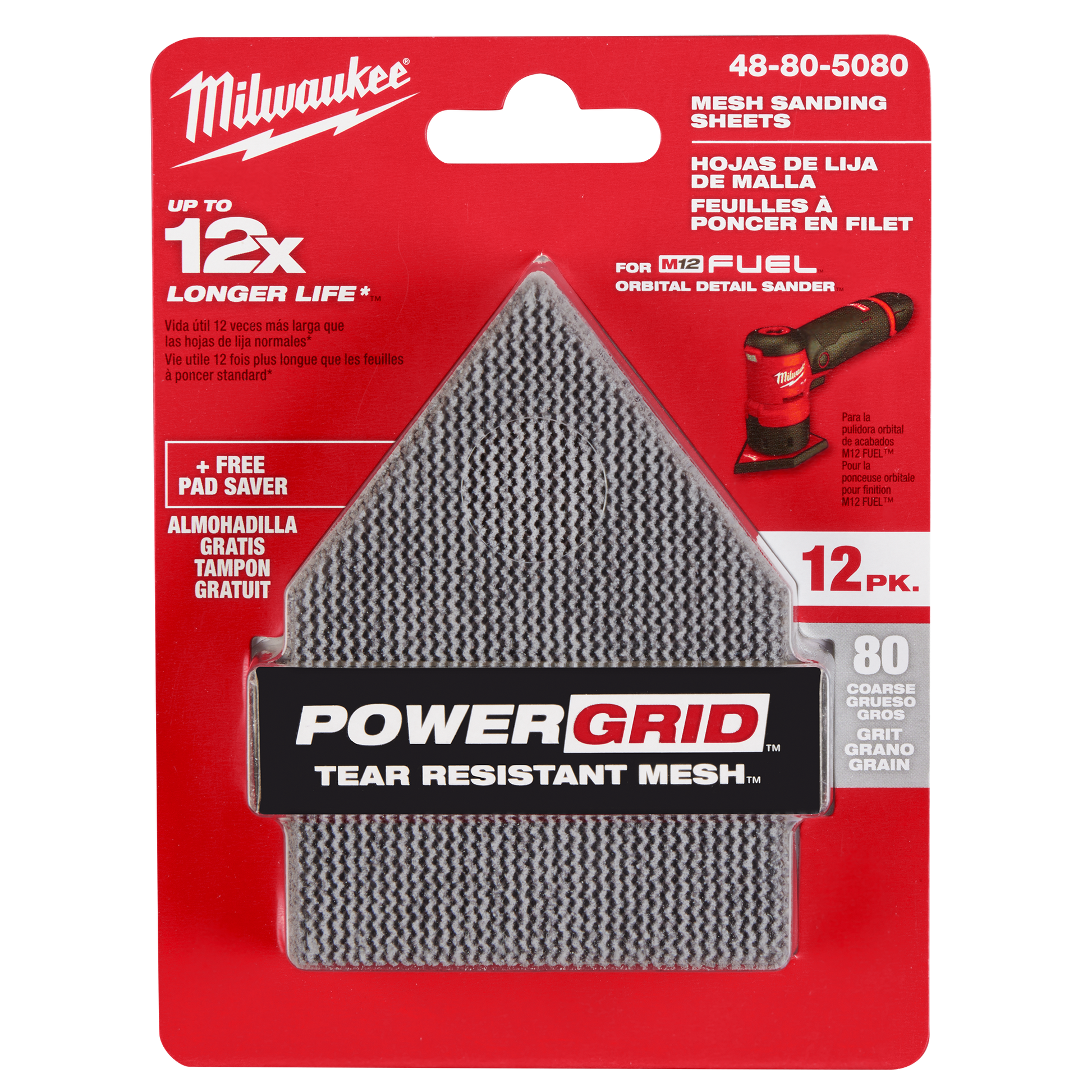 12-pack of coarse 80 grit tear-resistant mesh sanding sheets for orbital sanders in power tool accessories under $50