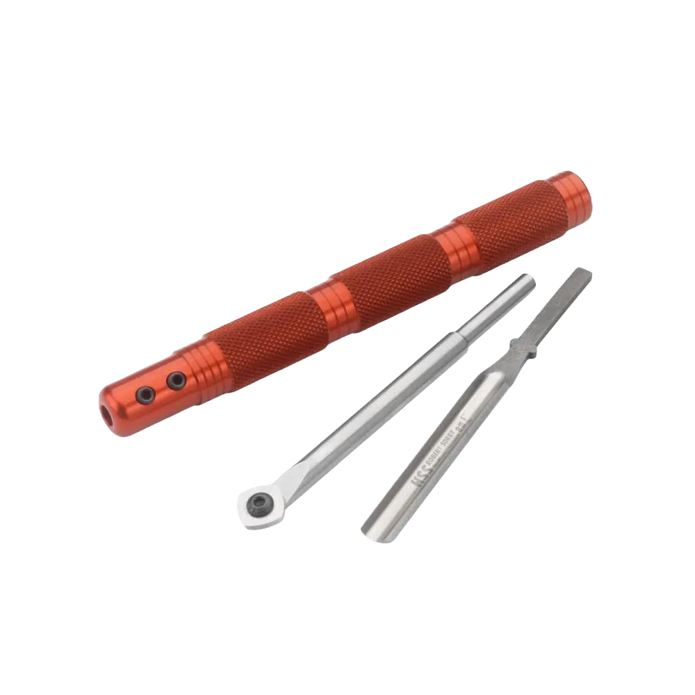 Compact red micro turning tool with two interchangeable steel pen turning blades in woodworking tools collection under $100