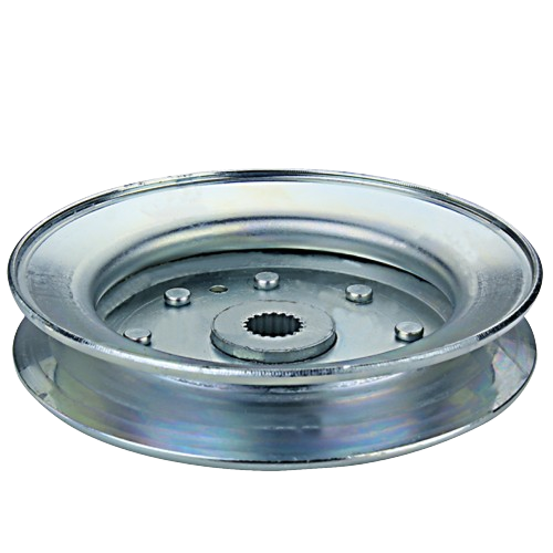 Metal idler pulley with central gear hub and bolt fittings for tools and home improvement applications