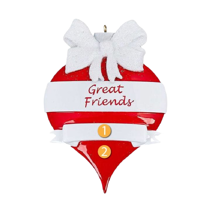 Red teardrop ornament with white glitter bow and "Great Friends" script for Christmas Ornaments & Tree Decorations under $50 collection