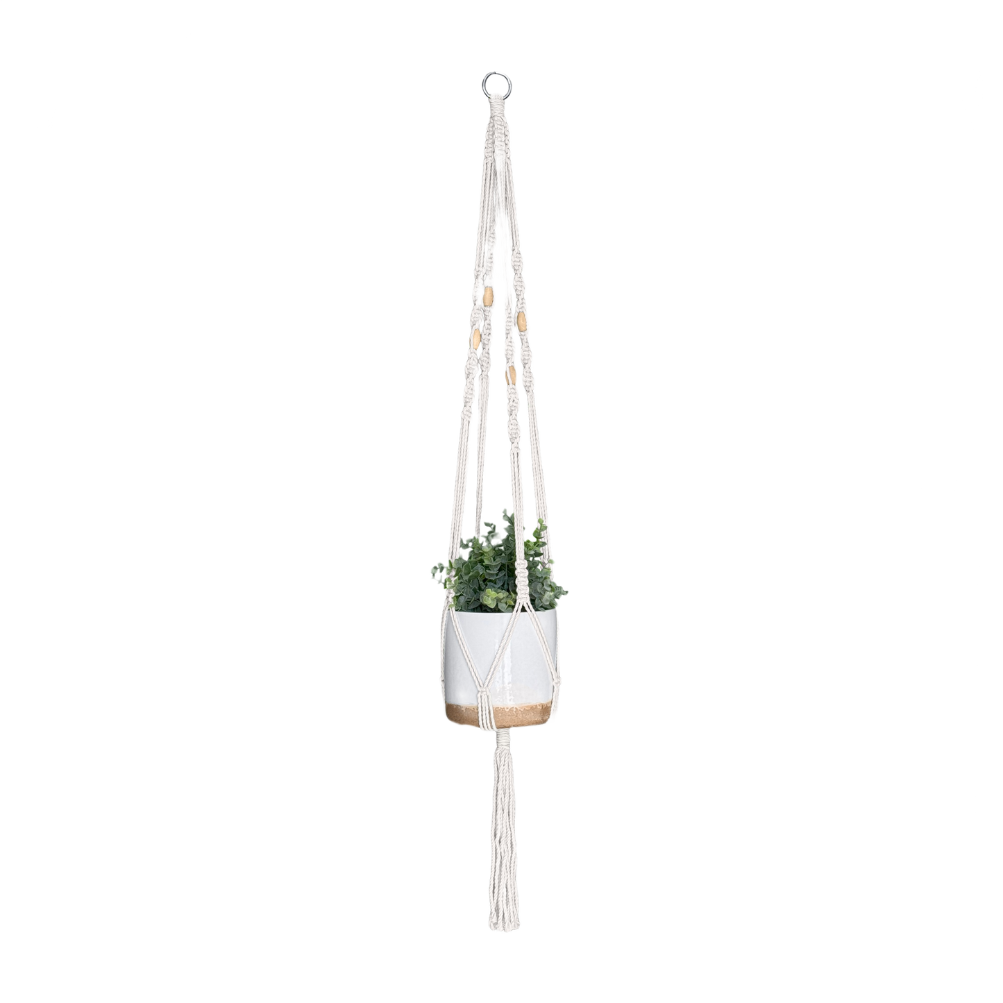Large natural cotton macrame plant hanger with decorative beads for home decor and indoor accents under $50 use