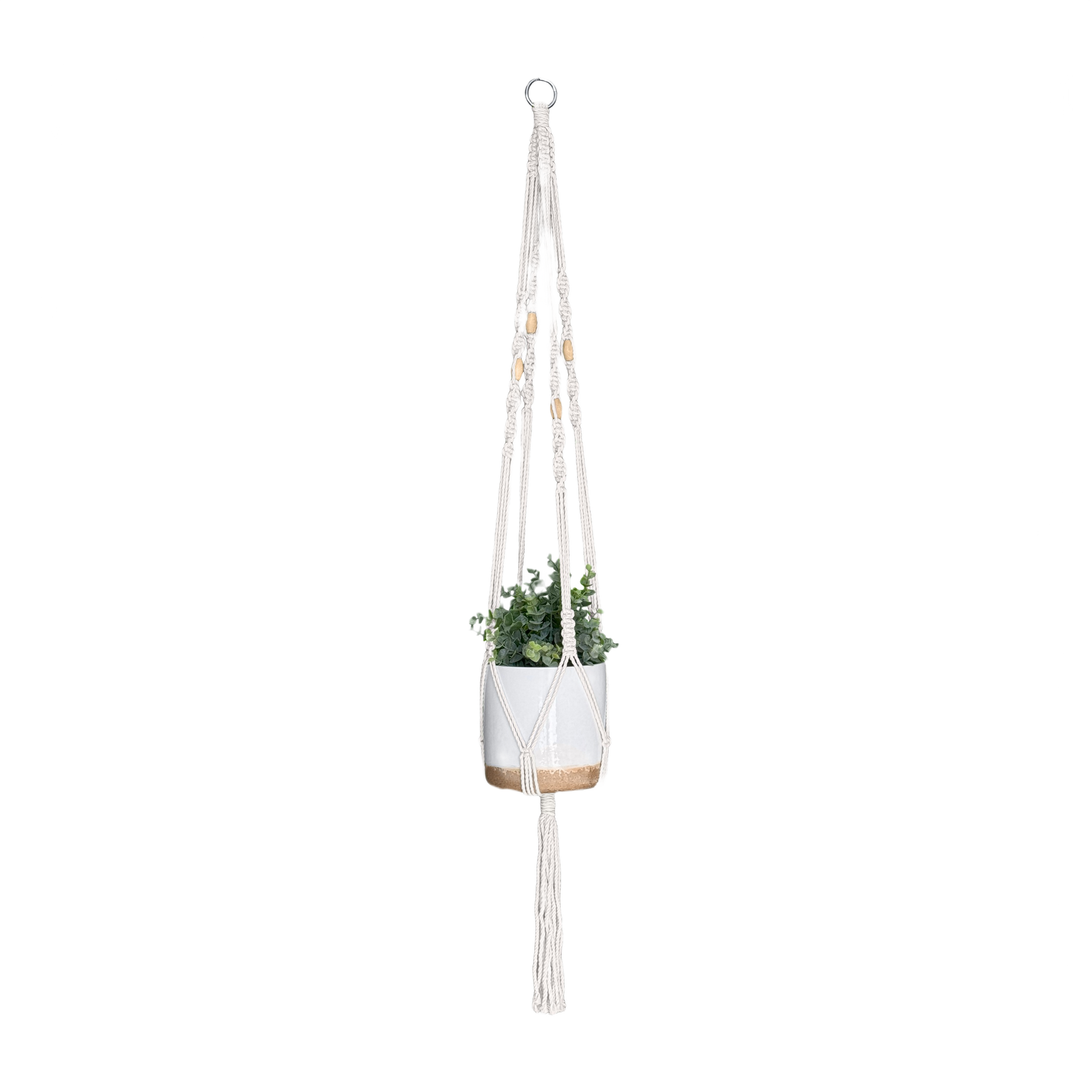 Large natural cotton macrame plant hanger with decorative beads for home decor and indoor accents under $50 use