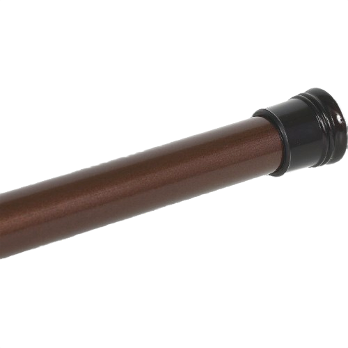 Close-up of bronze adjustable tension shower rod with black end cap for home improvement projects