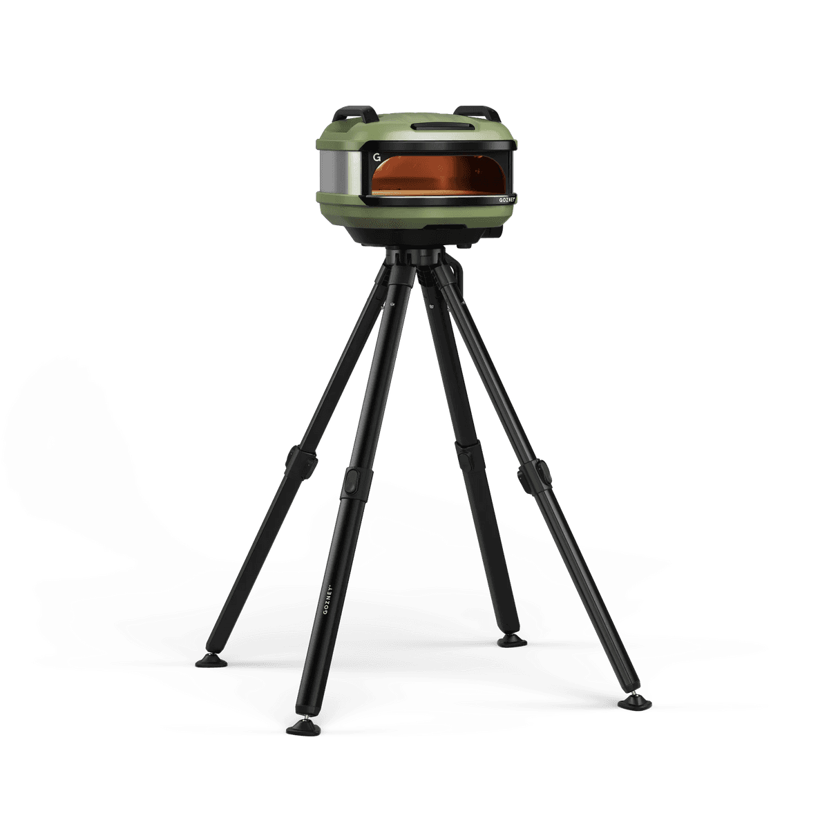 Black metal four-leg adjustable stand designed for stable support of outdoor grilling appliances and tools