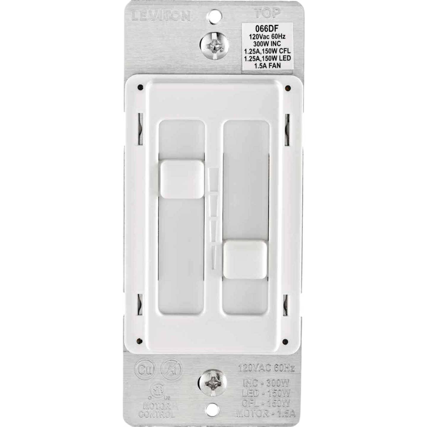 Dual-slide white fan and incandescent dimmer switch with metal mounting plate in Electrical and Home Improvement collections