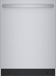 Front view of a stainless steel 24-inch built-in dishwasher from Bosch in kitchen appliances collection