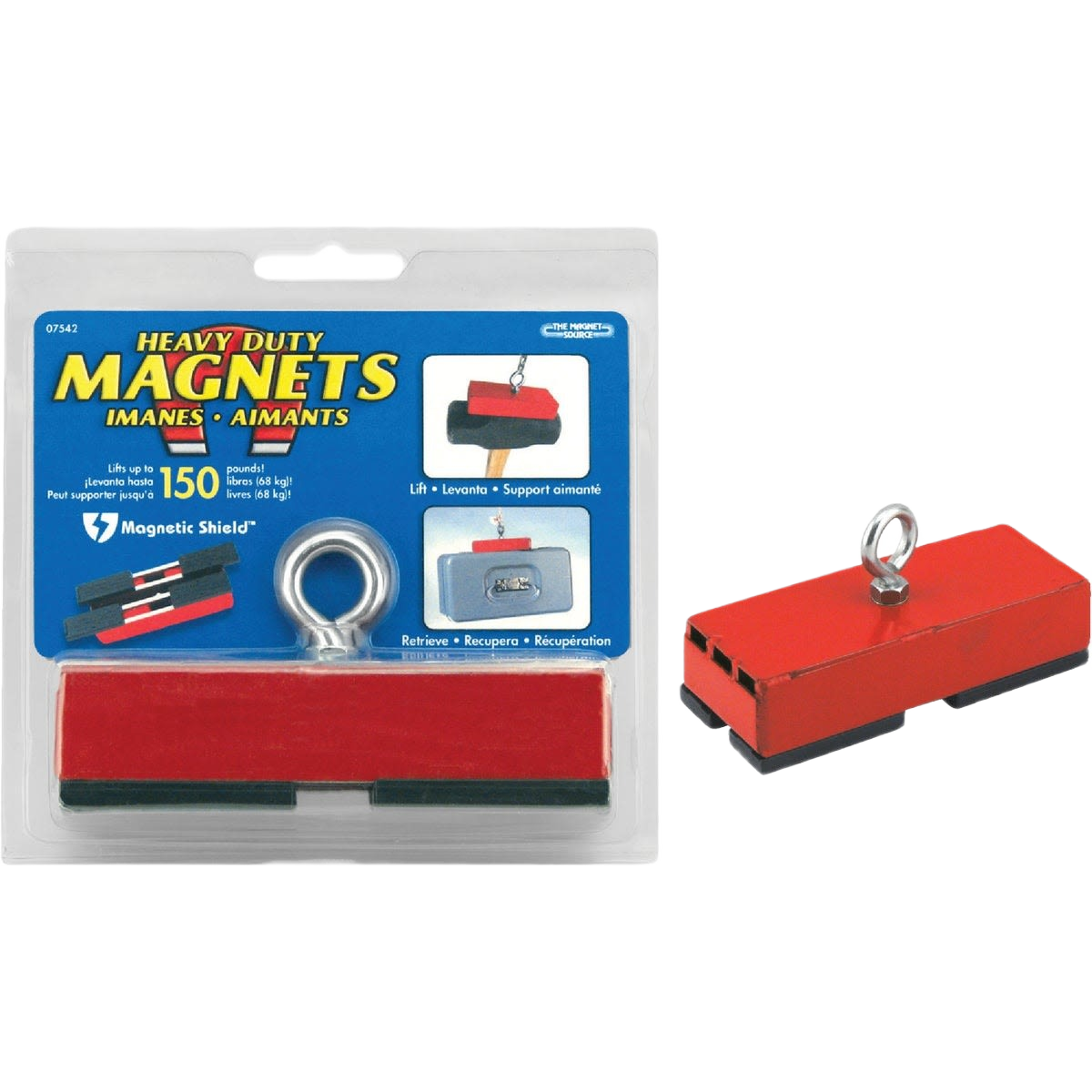 Heavy-duty rectangular magnet with eyebolt for retrieving metal tools in hardware and home improvement under $50 collections