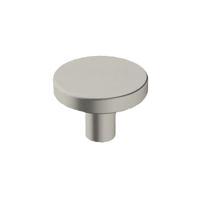 Satin nickel round cabinet knob with simple modern design for furniture hardware and home improvement tasks