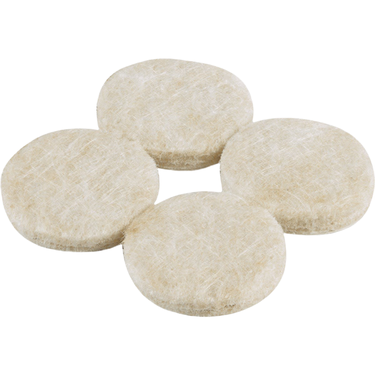 Set of four beige round felt pads with self-adhesive backing for furniture protection and floor care in home improvement projects