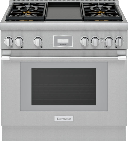 36-inch stainless steel dual fuel range with Star® burners and digital control panel from Ranges collection