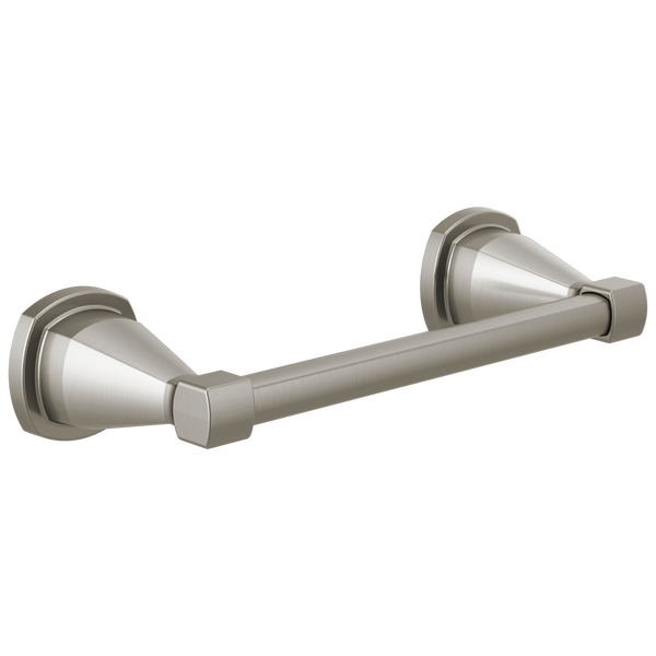 Stainless steel mini towel bar with brushed finish and geometric mounting brackets for bathroom organization