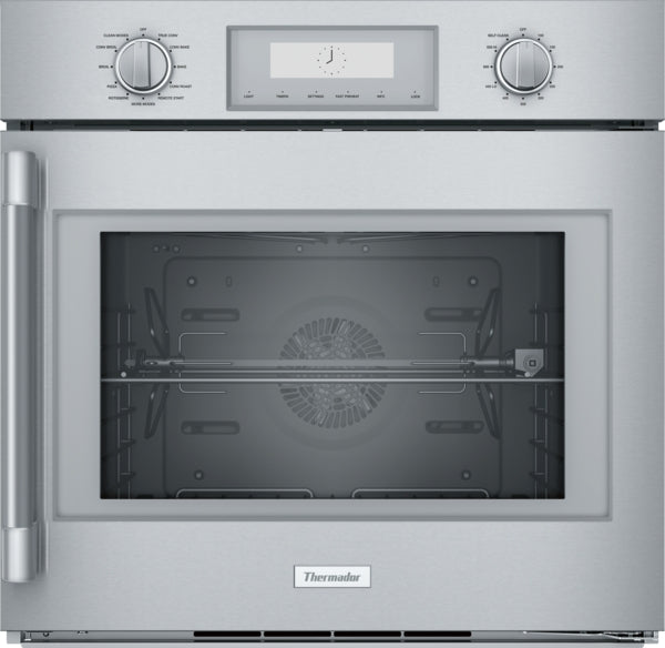 Stainless steel single wall oven with right side opening door, multiple cooking modes, part of Thermador appliances collection
